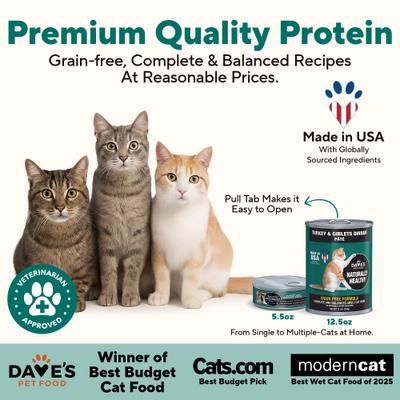 Show full view: Dave's Pet Food Naturally Healthy Grain-Free Turkey & Giblets Dinner Pate Wet Canned Cat Food, 12.5-oz, case of 12 slide 3 of 12