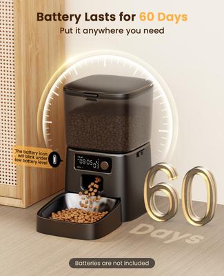 Show full view: OneIsAll Dual Power Automatic Cat Feedeer with Stainless Steel Bowl & Desiccant Bag, Black, Medium: 12-cup slide 5 of 9