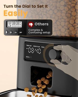 Show full view: OneIsAll Dual Power Automatic Cat Feedeer with Stainless Steel Bowl & Desiccant Bag, Black, Medium: 12-cup slide 4 of 9