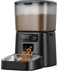 OneIsAll Dual Power Automatic Cat Feedeer with Stainless Steel Bowl & Desiccant Bag, Black, Medium: 12-cup