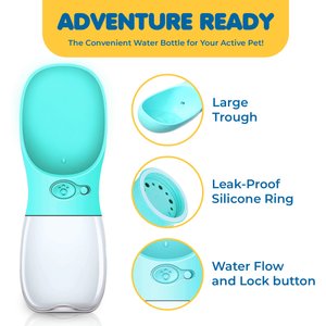 Vila Portable Water Bottle Dog & Cat Travel Dispenser Bowl, 12-oz