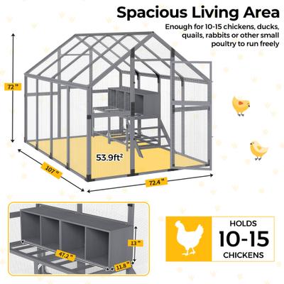 Show full view: Coziwow Outdoor Run Wooden Chicken Coop with Nesting Boxes, Large: 107-in, Gray slide 2 of 10