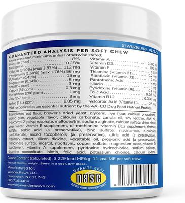 Show full view: Wonder Paws Daily Multi 21 Multivitamin Soft Chews Supplement for Dogs, 60 count slide 3 of 10