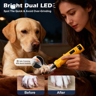 Show full view: Bousnic Whisper Quiet 6-Speed Nail Grinder for Dogs & Cats with 2 LED Light, Yellow slide 5 of 8