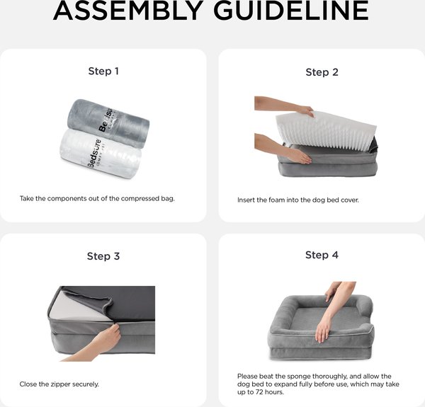 Show full view: Bedsure Orthopedic Bolster Dog Sofa Bed with Removable Cover, Grey, X-Large slide 7 of 11