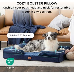 Bedsure Orthopedic Bolster Dog Sofa Bed with Removable Cover, Navy Blue, Large