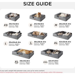 Bedsure Orthopedic Bolster Dog Sofa Bed with Removable Cover, Grey, X-Large