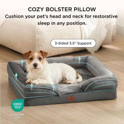Show full view: Bedsure Orthopedic Bolster Dog Sofa Bed with Removable Cover, Dark Grey, Medium slide 4 of 10