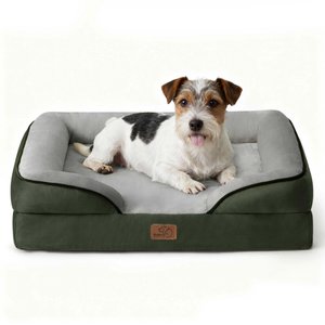 Bedsure Orthopedic Bolster Dog Sofa Bed with Removable Cover, Dark Green, Medium