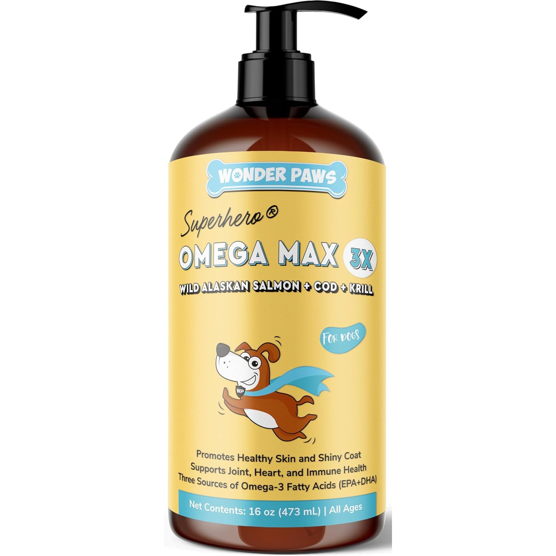 Wonder Paws Fish Oil Skin, Joint & Immune Health Liquid Supplement for Dogs, 16-oz bottle
