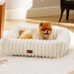 Bedsure Orthopedic Bolster Dog Bed with Removable Cover, Cream, Medium