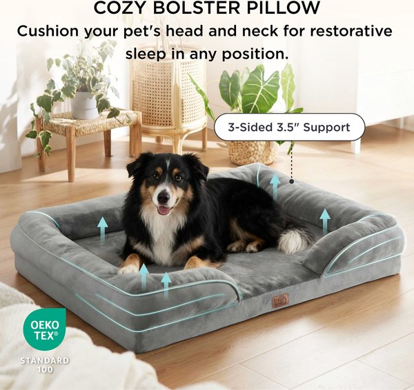 Show full view: Bedsure Orthopedic Bolster Dog Sofa Bed with Removable Cover, Grey, X-Large slide 4 of 11