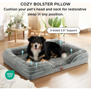 Bedsure Orthopedic Bolster Dog Sofa Bed with Removable Cover, Grey, X-Large