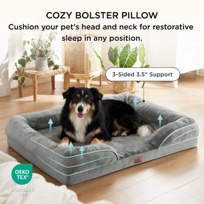 Show full view: Bedsure Orthopedic Bolster Dog Sofa Bed with Removable Cover, Grey, X-Large slide 4 of 12
