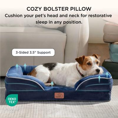 Show full view: Bedsure Orthopedic Bolster Dog Sofa Bed with Removable Cover, Navy Blue, Medium slide 4 of 10