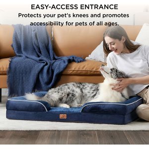 Bedsure Orthopedic Bolster Dog Sofa Bed with Removable Cover, Navy Blue, Large