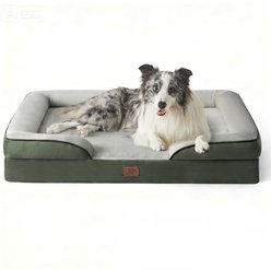 Bedsure Orthopedic Bolster Dog Sofa Bed with Removable Cover, Dark Green, X-Large