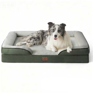 Bedsure Orthopedic Bolster Dog Sofa Bed with Removable Cover, Dark Green, X-Large
