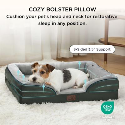 Show full view: Bedsure Orthopedic Bolster Dog Sofa Bed with Removable Cover, Dark Green, Medium slide 5 of 11