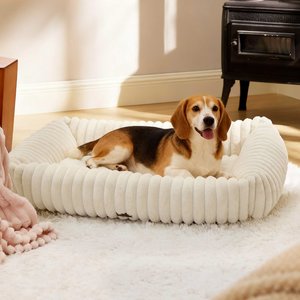 Bedsure Orthopedic Bolster Dog Bed with Removable Cover, Cream, Large