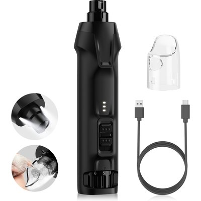 Bousnic Bousnic Whisper Quiet 6-Speed Nail Grinder for Dogs & Cats with 2 LED Light, Black