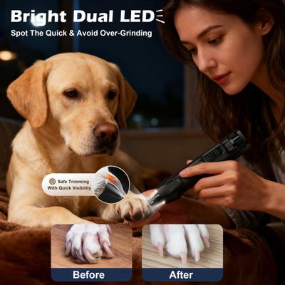 Show full view: Bousnic Whisper Quiet 6-Speed Nail Grinder for Dogs & Cats with 2 LED Light, Black slide 5 of 8