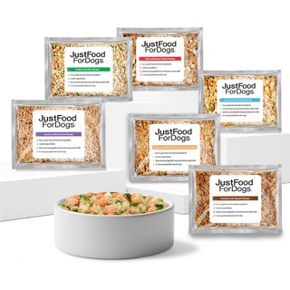 JustFoodForDogs Sampler Variety Box Frozen Human-Grade Fresh Dog Food, 18-oz pouch, case of 7 slide 1 of 1