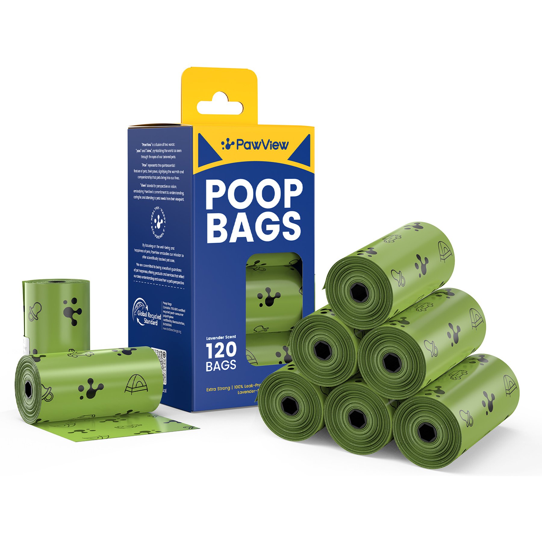 Pawview Dog Poop Bags, Lavender Scented, Green, 8 rolls /120 bags