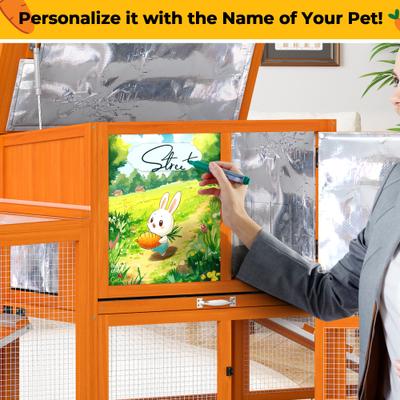 Show full view: Coziwow 94.5-in Weatherproof Insulated Wood Rabbit Outdoor Cage with Runs Colorful Patterns, Orange slide 7 of 9