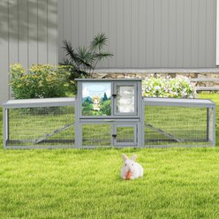 Coziwow 94.5-in Weatherproof Insulated Wood Rabbit Outdoor Hutch with Runs Colorful Patterns, Gray slide 2 of 9
