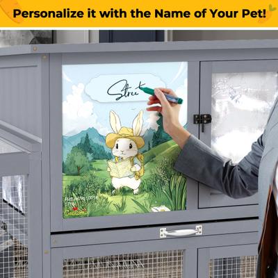 Show full view: Coziwow 94.5-in Weatherproof Insulated Wood Rabbit Outdoor Cage with Runs Colorful Patterns, Gray slide 7 of 9