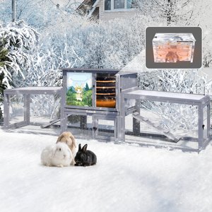 Coziwow 94.5-in Weatherproof Insulated Wood Rabbit Outdoor Cage with Runs Colorful Patterns, Gray
