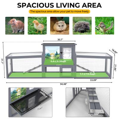 Show full view: Coziwow 94.5-in Weatherproof Insulated Wood Rabbit Outdoor Cage with Runs Colorful Patterns, Gray slide 2 of 9