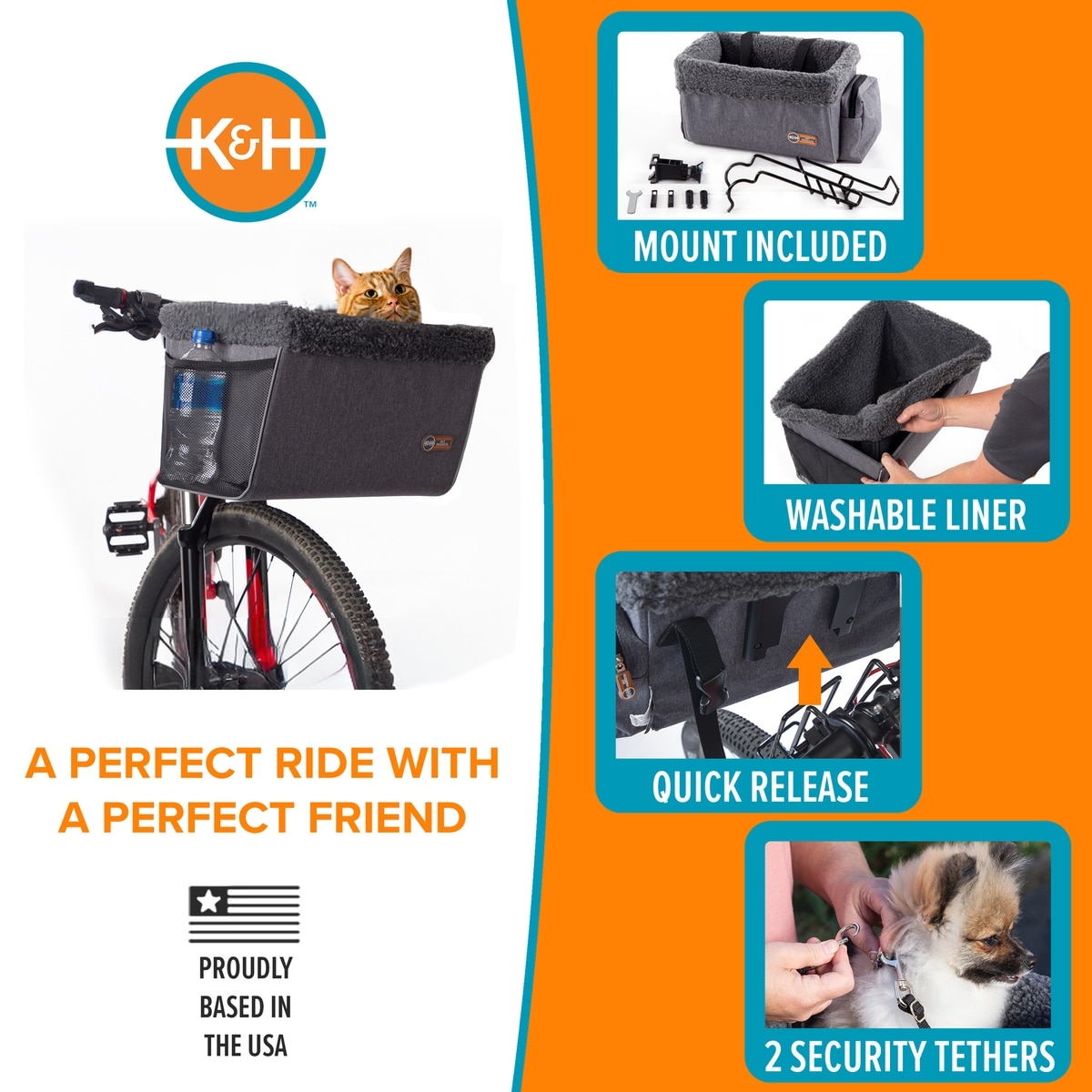 K&H PET PRODUCTS Travel Dog Bike Basket, Large