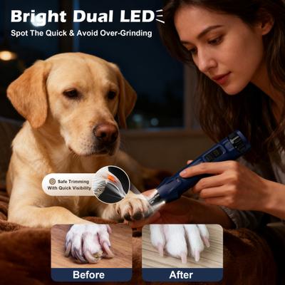 Show full view: Bousnic Whisper Quiet 6-Speed Nail Grinder for Dogs & Cats with 2 LED Light, Dark Blue slide 5 of 8