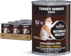 Dave's Pet Food Naturally Healthy Grain-Free Turkey Dinner Pate Canned Wet Cat Food, 12.5-oz can, case of 12