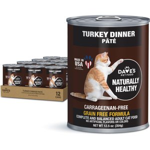 Dave's Pet Food Naturally Healthy Grain-Free Turkey Dinner Pate Canned Wet Cat Food, 12.5-oz can, case of 12
