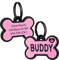 GoTags Personalized Silicone Bone Dog ID Tag, Large, Pink