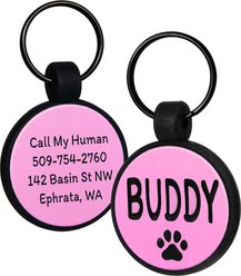 GoTags Personalized Silicone Round Dog & Cat ID Tag, Large, Pink