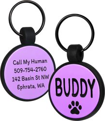 GoTags Personalized Silicone Round Dog & Cat ID Tag, Large, Purple
