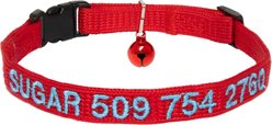 GoTags Nylon Personalized Breakaway Cat Collar with Bell, Red, 8 to 12-in neck, 1/2-in wide
