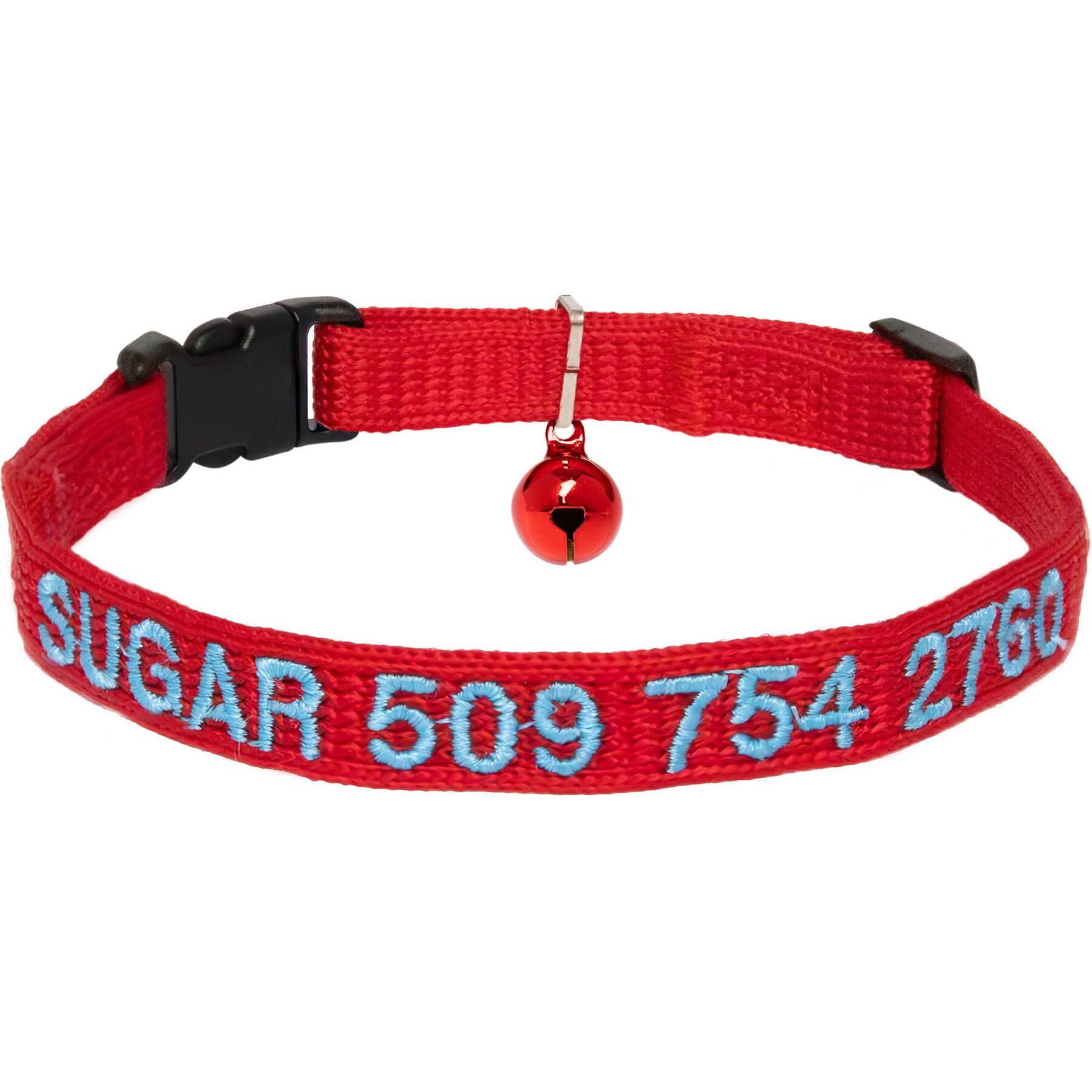 Custom Nylon Breakaway Cat Collar with Bell, Red, 8 to 12-in neck, 1/2-in wide, GoTags