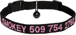 GoTags Nylon Personalized Breakaway Cat Collar with Bell, Black, 8 to 12-in neck, 1/2-in wide