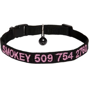 GoTags Nylon Personalized Breakaway Cat Collar with Bell, Black, 8 to 12-in neck, 1/2-in wide