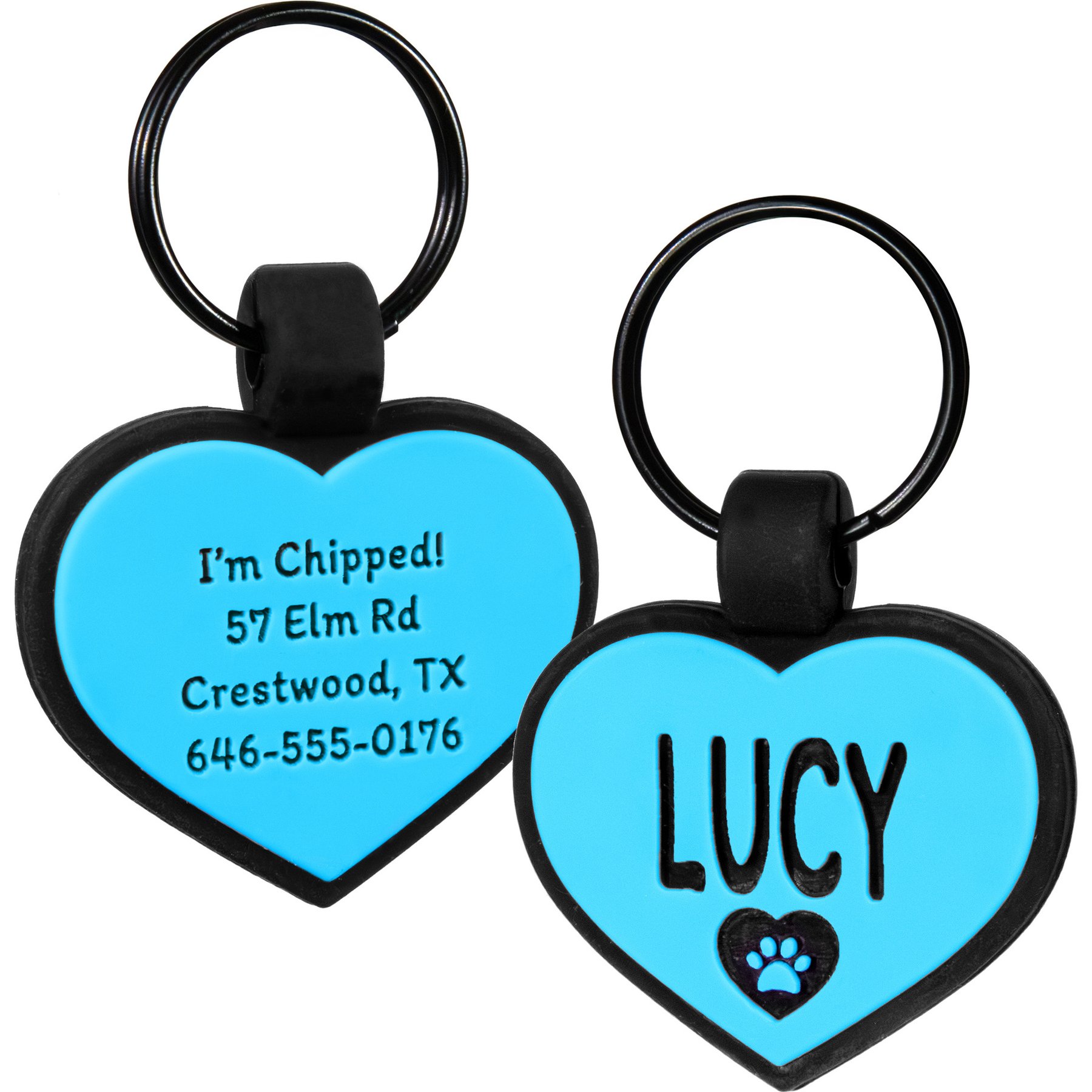 GoTags Personalized Silicone Heart Dog & Cat ID Tag, Large, Blue