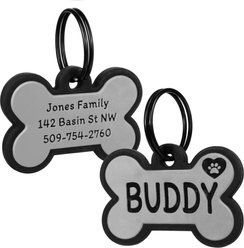 GoTags Personalized Silicone Bone Dog ID Tag, Large, Gray