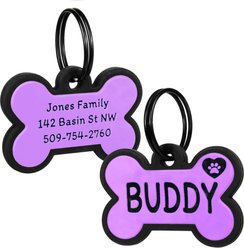 GoTags Personalized Silicone Bone Dog ID Tag, Large, Purple