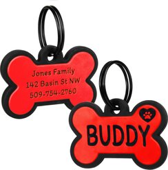 GoTags Personalized Silicone Bone Dog ID Tag, Large, Red