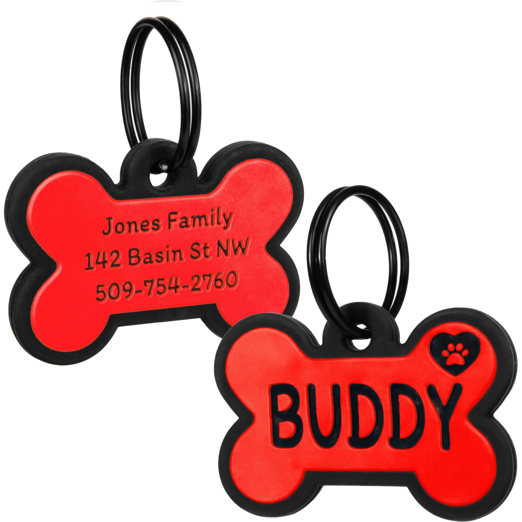 GoTags Personalized Silicone Bone Dog ID Tag, Large, Red