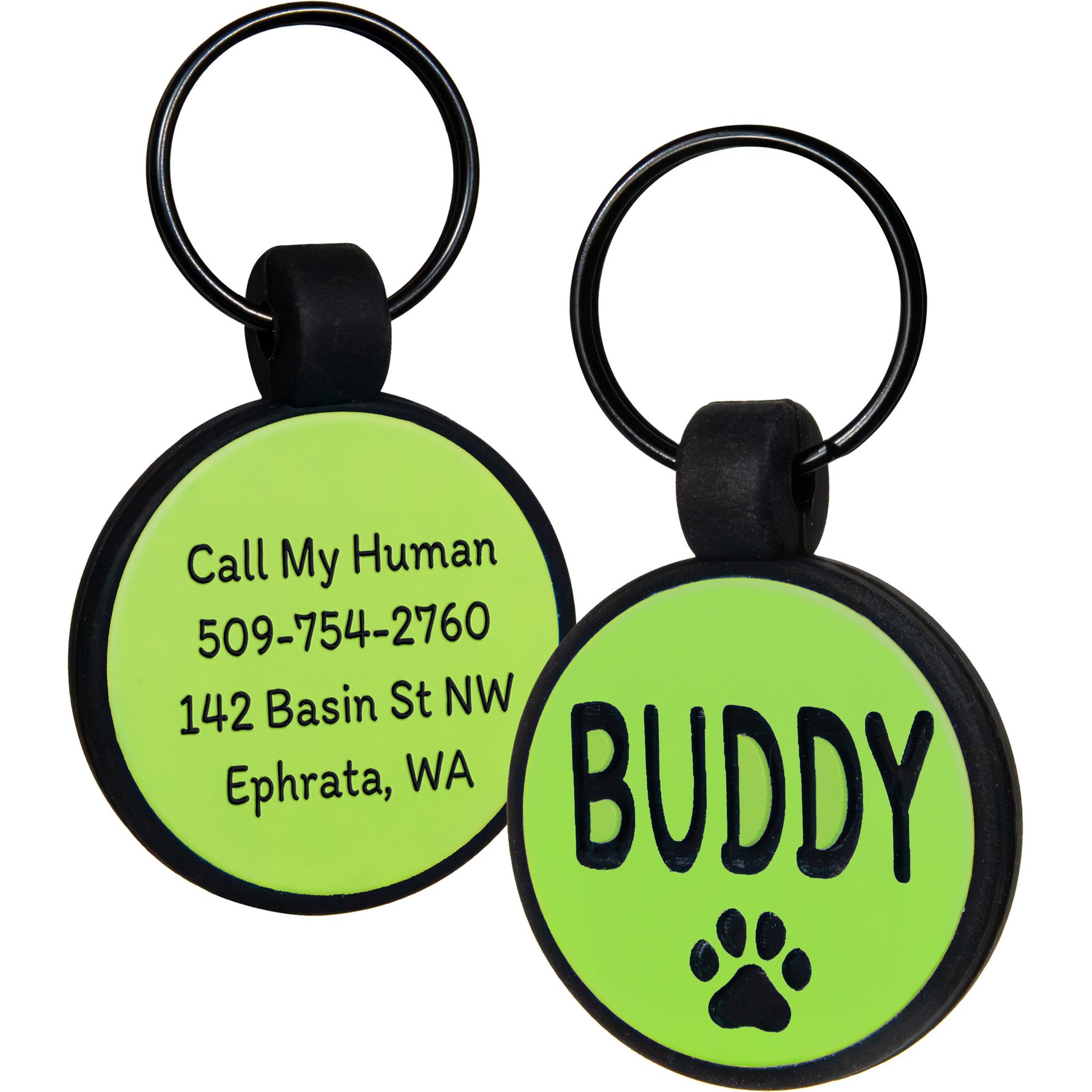 GoTags Personalized Silicone Round Dog & Cat ID Tag, Large, Green